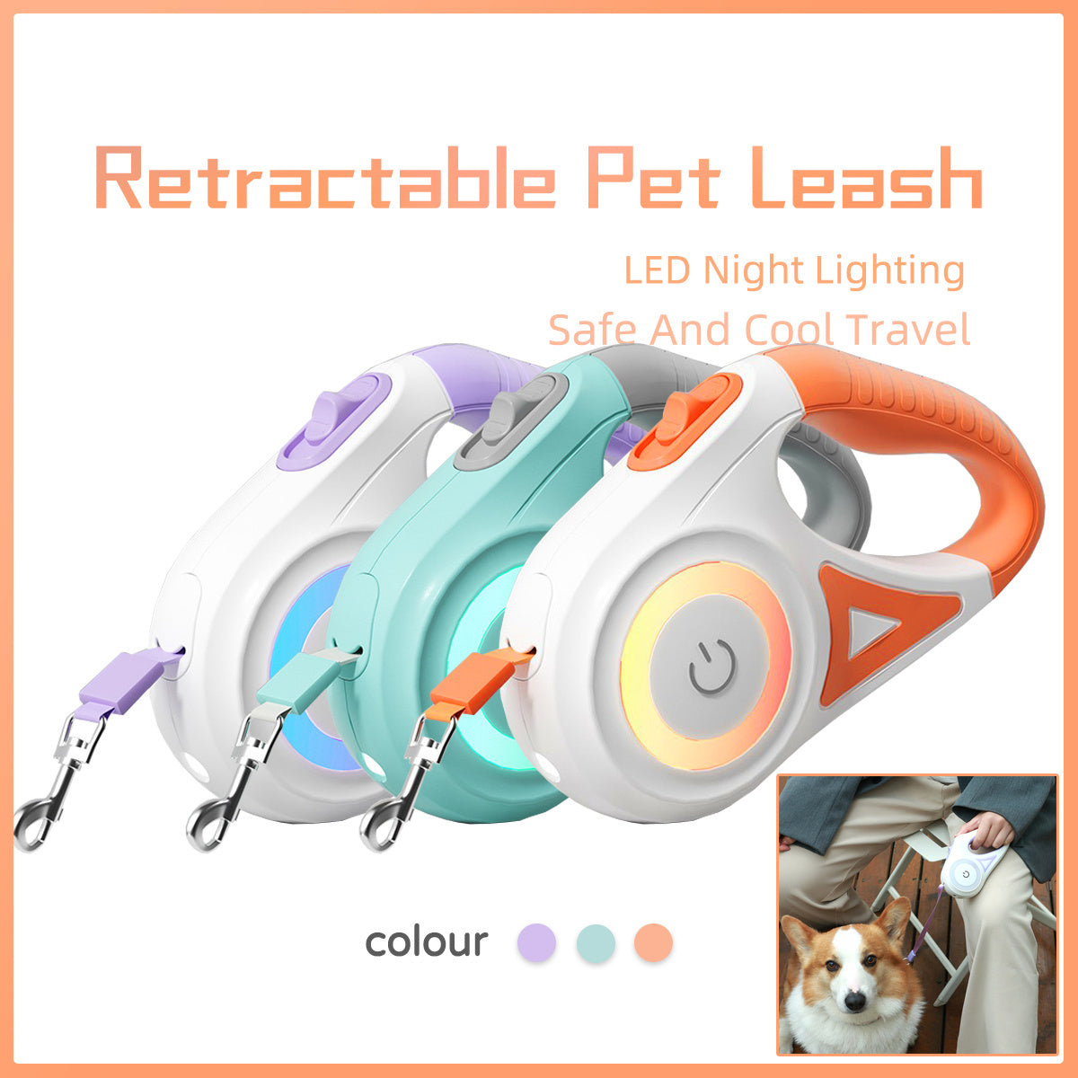 Dog Leash Retractable Leash And Dog Collar Spotlight Automatic Pet Dog Cat Traction Rope For Small Medium Dogs Pet Product Jes Mart