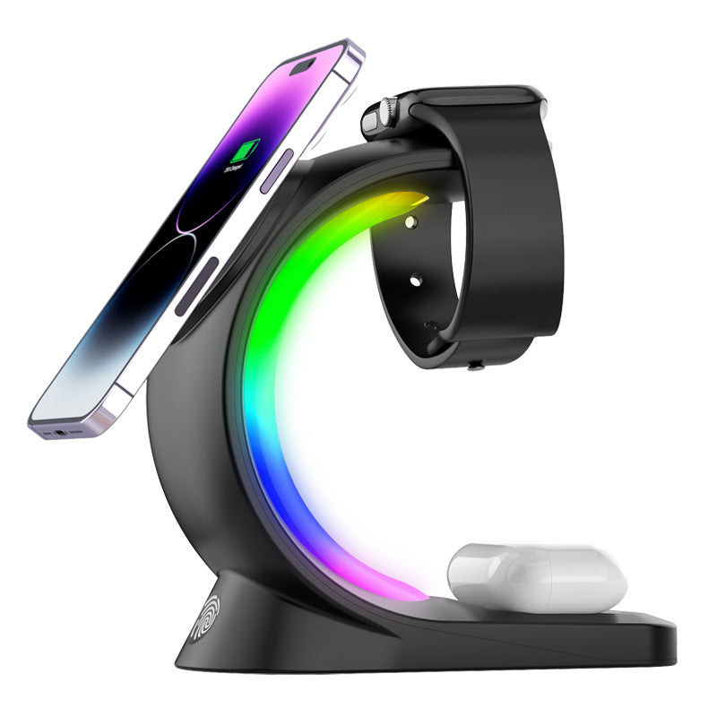 4 In 1 Magnetic Wireless Charger Fast Charging For Smart Phone Atmosphere Light Charging Station For Airpods Pro I-phone Watch Jes Mart