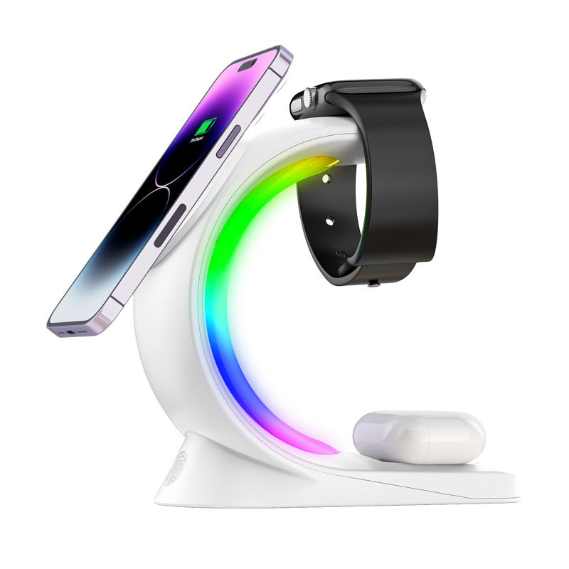 4 In 1 Magnetic Wireless Charger Fast Charging For Smart Phone Atmosphere Light Charging Station For Airpods Pro I-phone Watch Jes Mart