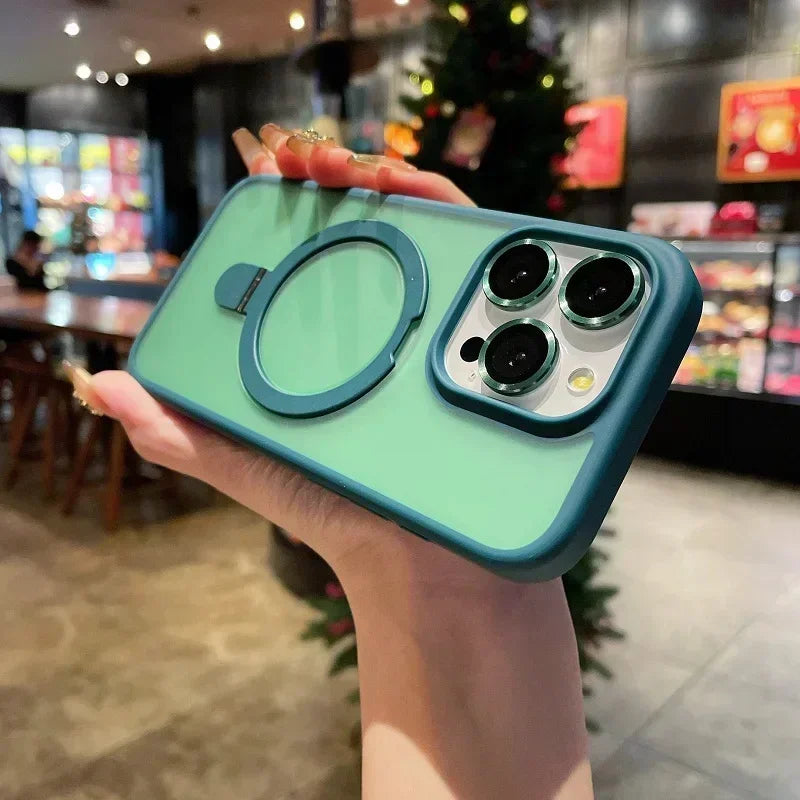 Matte Ring Holder Glass Lens Phone Case For iPhone 17 16 15 14 13 12 11 Pro Max For Magsafe Wireless Magnetic Hard Bumper Cover #JESMART- Jes Mart Jes Mart