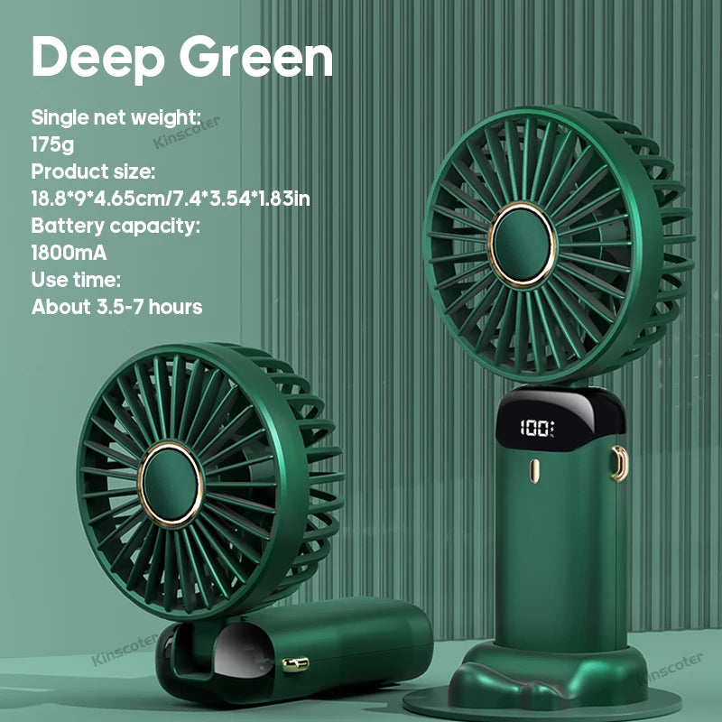 Handheld Mini Fan Foldable Portable Neck Hanging Fans 5 Speed USB Rechargeable Fan with Phone Stand and Display Screen Jes Mart