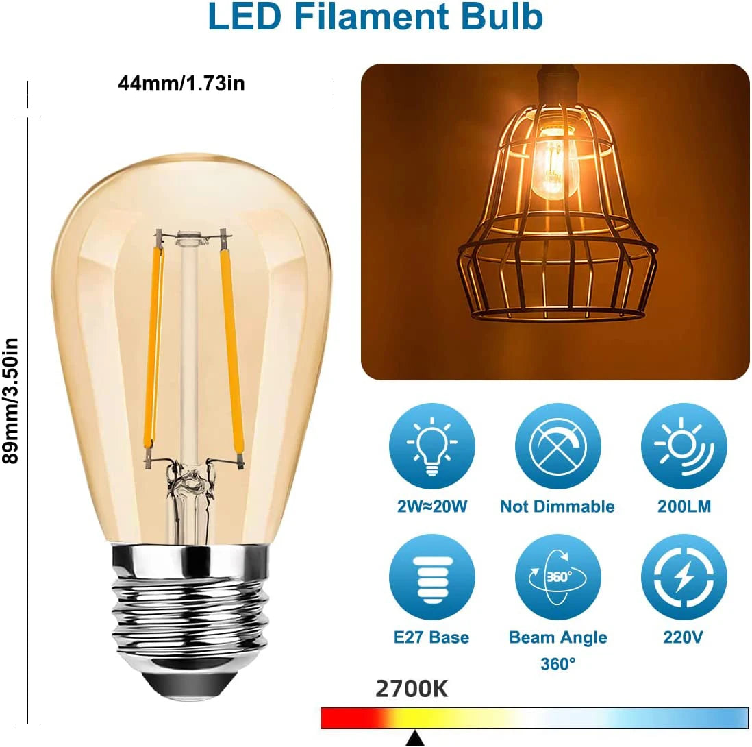 S14 Vintage Garland String Light Outdoor LED Light. E26 220V 1W 2W Connectable Shatterproof Street Garland Decor Lights Chain