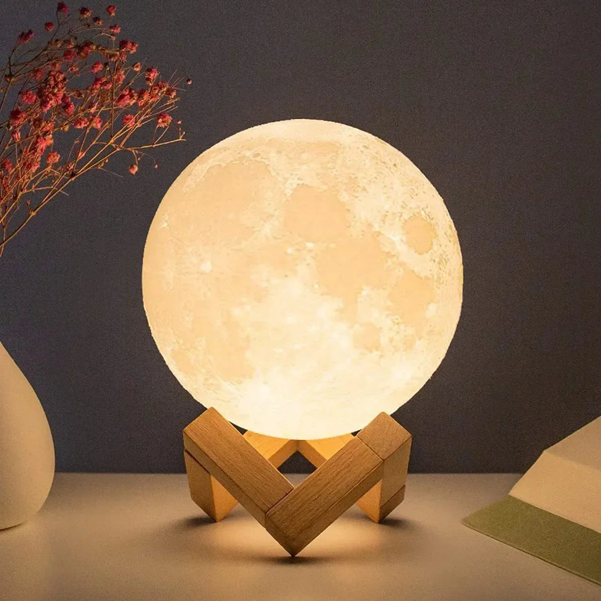 Moon Lamp LED Night Light Battery Powered With Stand Starry Lamp Bedroom Decor Night Lights Kids Gift Moon Lamp Jes Mart
