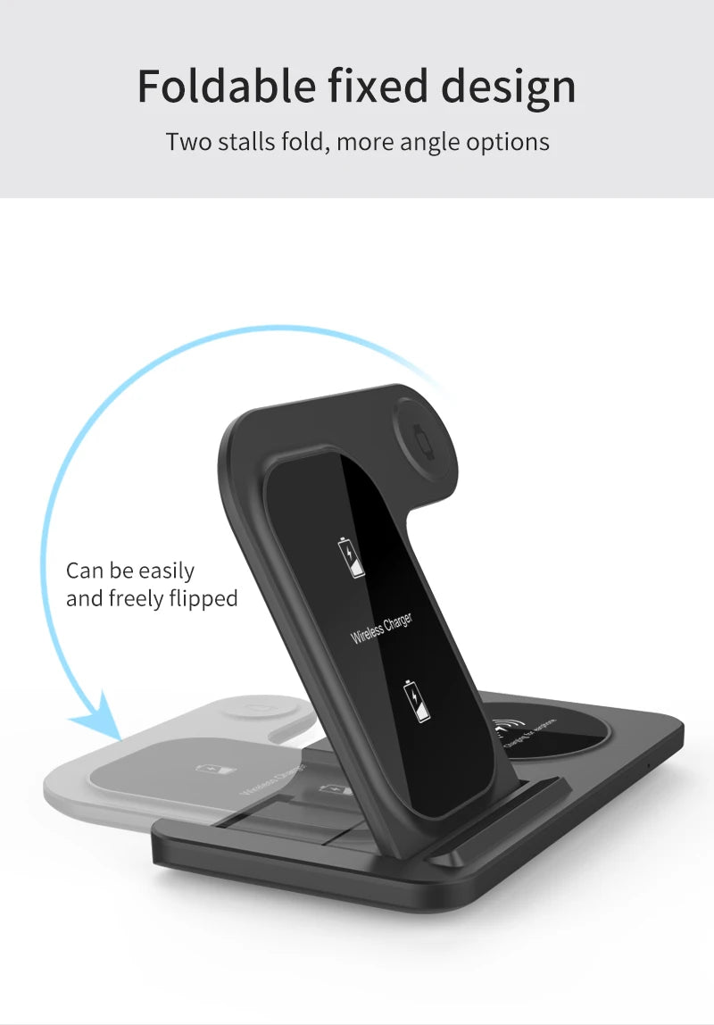 3 in 1 Wireless Charger Stand Pad For iPhone 17 16 15 14 13 12 X Max Foldable Fast Charging Station Dock For IWatch 8 7 SE AirPods Pro Jes Mart
