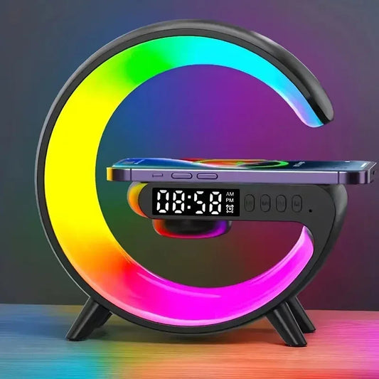 Multifunction Wireless Charger Stand Pad RGB Light Alarm Clock Speaker For iPhone Samsung Xiaomi Mini Fast Charging Dock Station Jes Mart