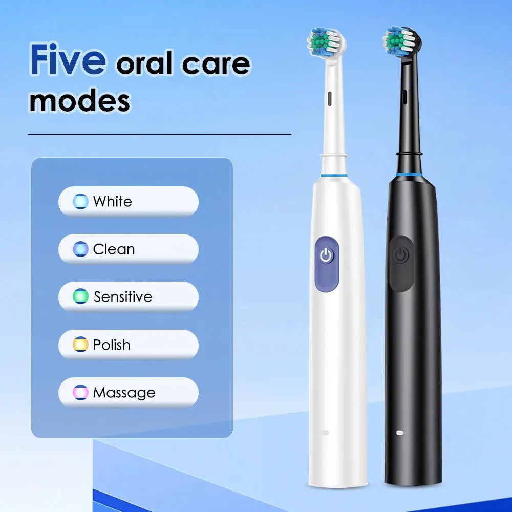 Rechargeable Rotary Electric Toothbrush 5 Modes Sonic Tooth Brush For Adults Rotating Toothbrushes Plaque Remover Teeth Cleaner Jes Mart