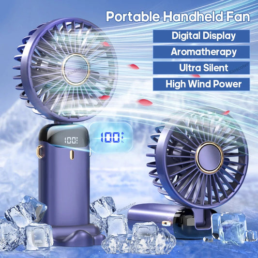 Handheld Mini Fan Foldable Portable Neck Hanging Fans 5 Speed USB Rechargeable Fan with Phone Stand and Display Screen Jes Mart