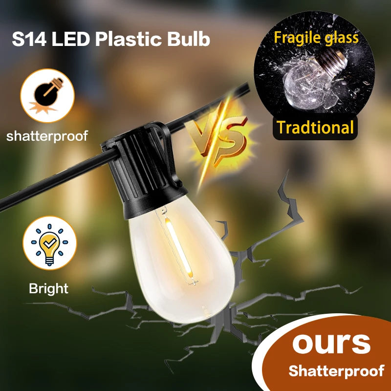 S14 Vintage Garland String Light Outdoor LED Light. E26 220V 1W 2W Connectable Shatterproof Street Garland Decor Lights Chain