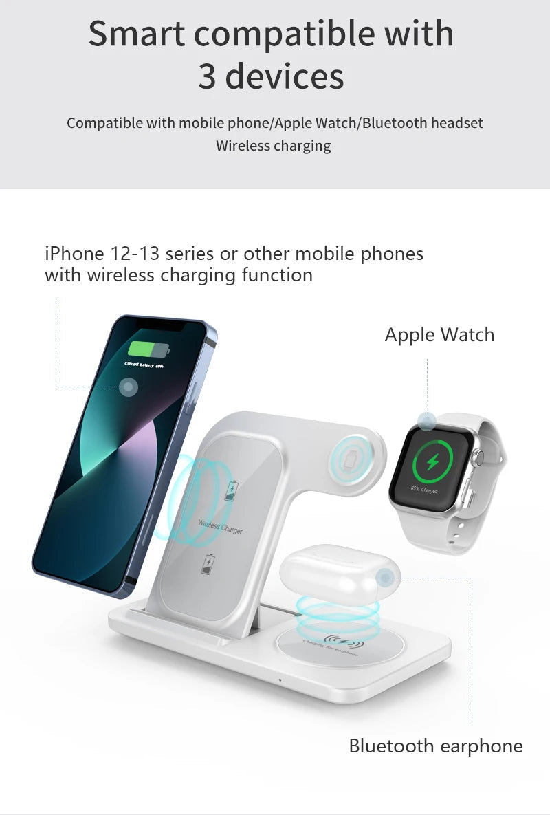 3 in 1 Wireless Charger Stand Pad For iPhone 17 16 15 14 13 12 X Max Foldable Fast Charging Station Dock For IWatch 8 7 SE AirPods Pro Jes Mart