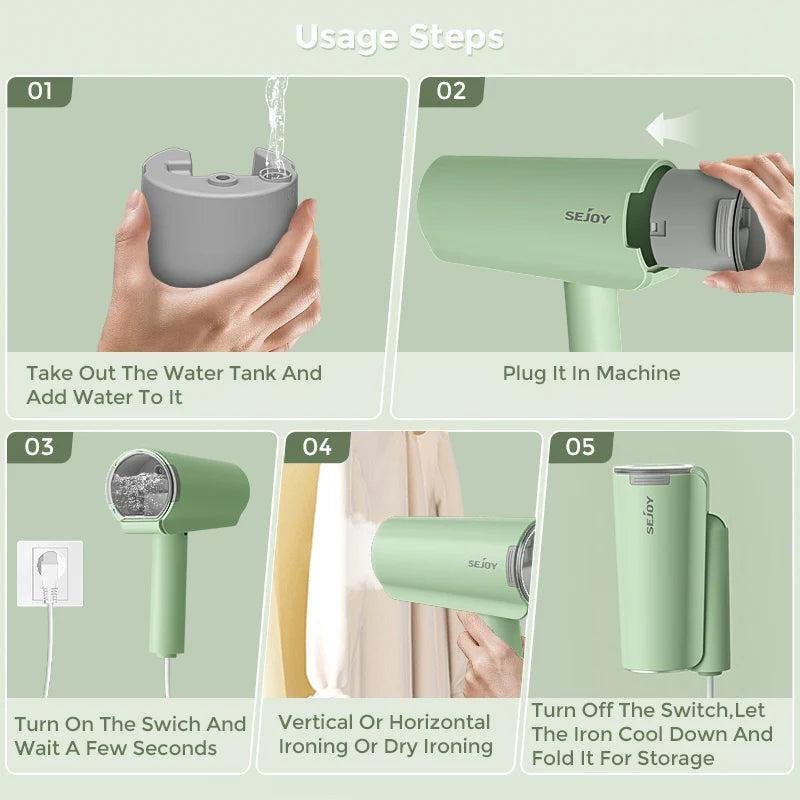 Sejoy Handheld Garment Steamers 150ml Portable Fabric Steamer Fast-Heat 1000W Steam Iron Cleaner for Home Travelling 220v/110v Jes Mart