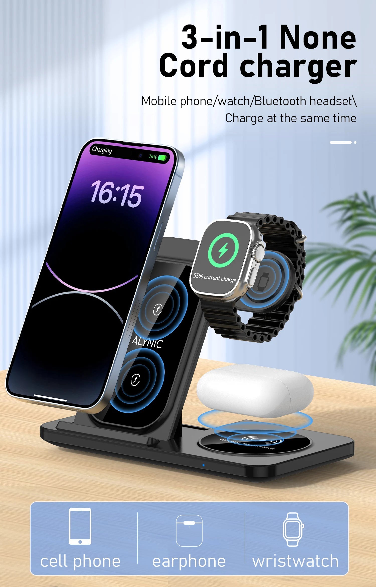 3 in 1 Wireless Charger Stand Pad For iPhone 17 16 15 14 13 12 X Max Foldable Fast Charging Station Dock For IWatch 8 7 SE AirPods Pro Jes Mart