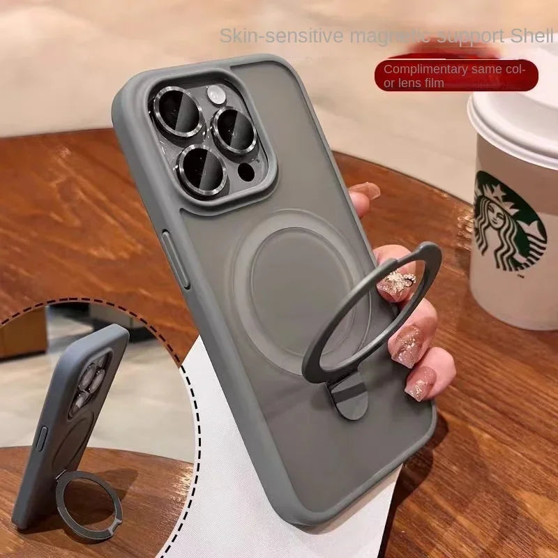 Matte Ring Holder Glass Lens Phone Case For iPhone 17 16 15 14 13 12 11 Pro Max For Magsafe Wireless Magnetic Hard Bumper Cover #JESMART- Jes Mart Jes Mart