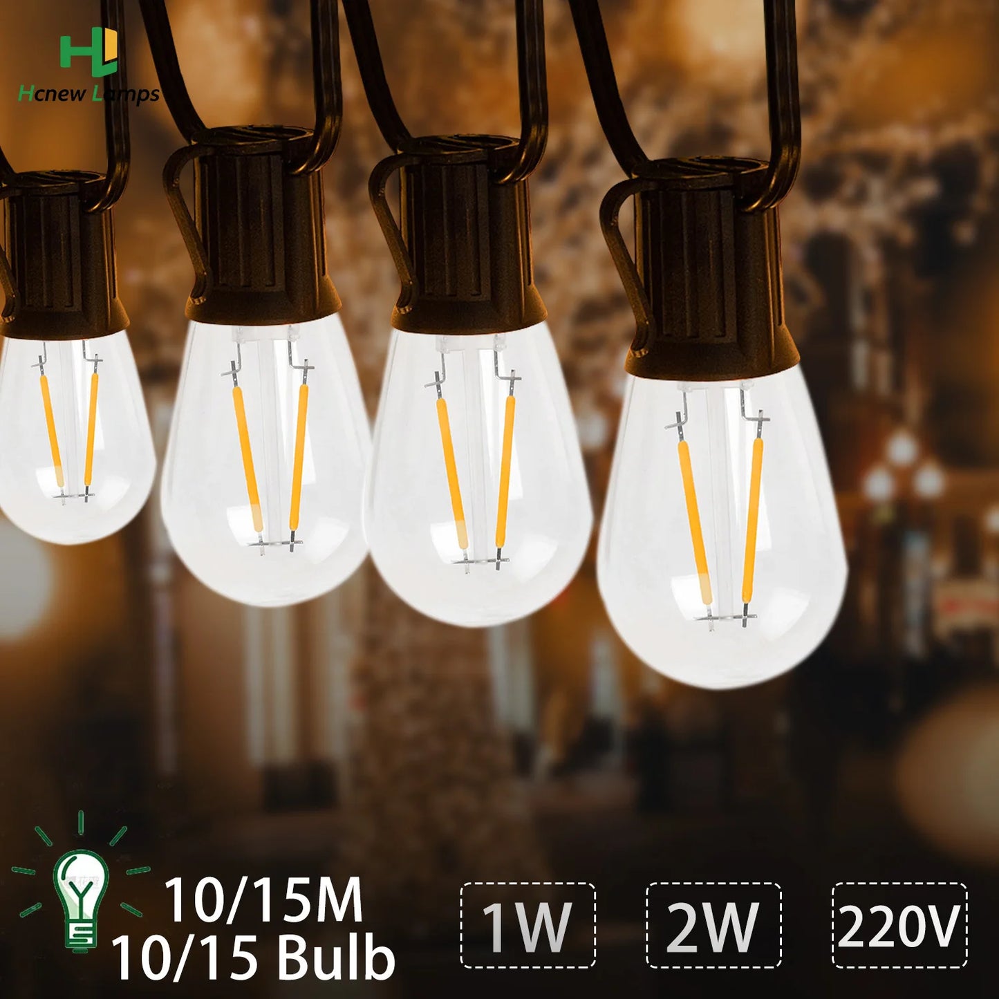 S14 Vintage Garland String Light Outdoor LED Light. E26 220V 1W 2W Connectable Shatterproof Street Garland Decor Lights Chain