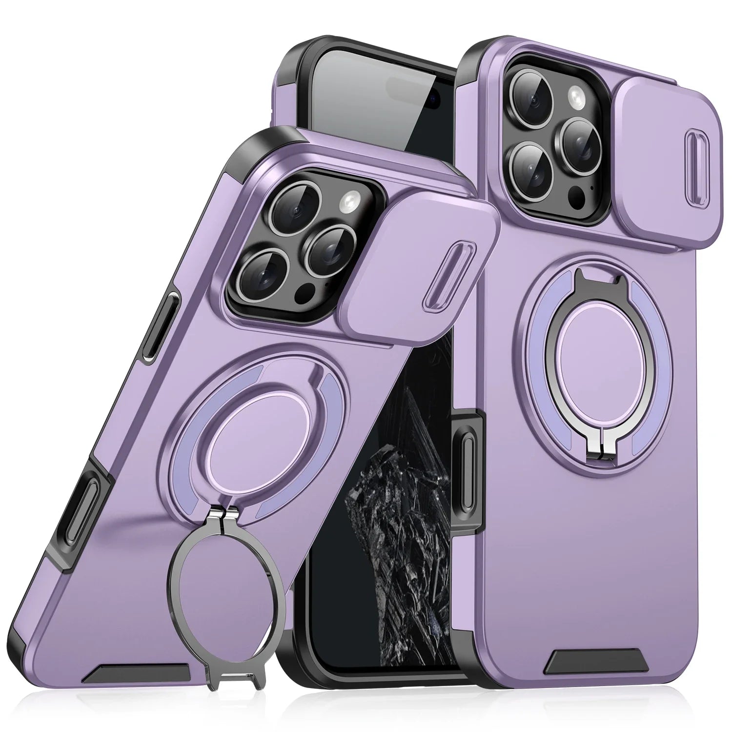 Luxury Heavy-Duty Rugged Armor Magnetic Bracket Case For iPhone 17 16 15 14 13 12 11 Pro Max Slide Camera Protection PC Cover Jes Mart