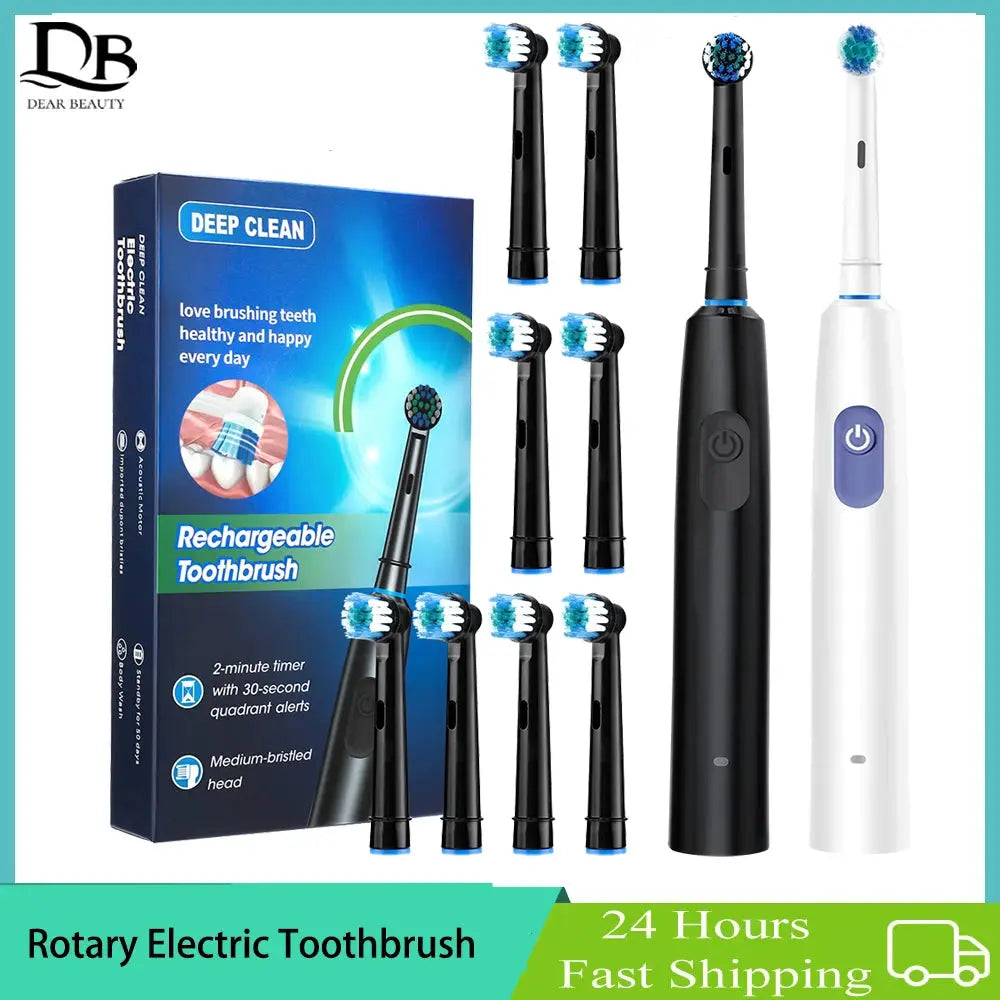 Rechargeable Rotary Electric Toothbrush 5 Modes Sonic Tooth Brush For Adults Rotating Toothbrushes Plaque Remover Teeth Cleaner Jes Mart