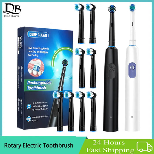 Rechargeable Rotary Electric Toothbrush 5 Modes Sonic Tooth Brush For Adults Rotating Toothbrushes Plaque Remover Teeth Cleaner Jes Mart