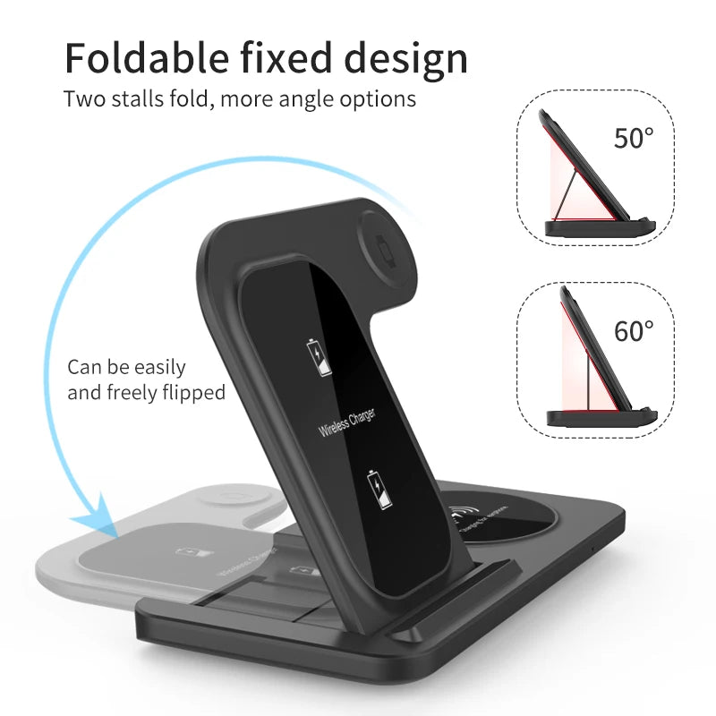 3 in 1 Wireless Charger Stand Pad For iPhone 17 16 15 14 13 12 X Max Foldable Fast Charging Station Dock For IWatch 8 7 SE AirPods Pro Jes Mart
