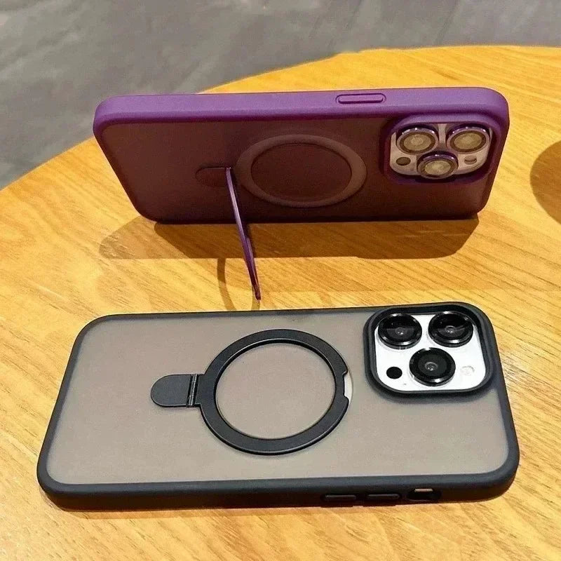 Matte Ring Holder Glass Lens Phone Case For iPhone 17 16 15 14 13 12 11 Pro Max For Magsafe Wireless Magnetic Hard Bumper Cover #JESMART- Jes Mart Jes Mart