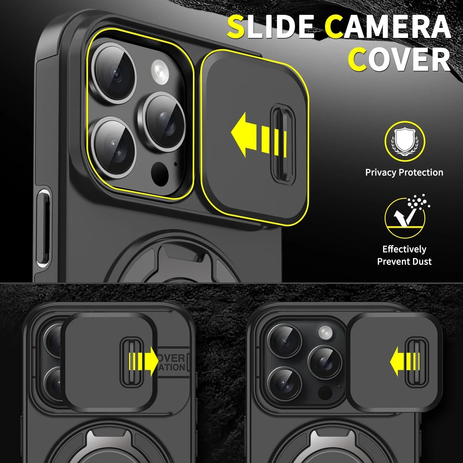 Luxury Heavy-Duty Rugged Armor Magnetic Bracket Case For iPhone 17 16 15 14 13 12 11 Pro Max Slide Camera Protection PC Cover Jes Mart