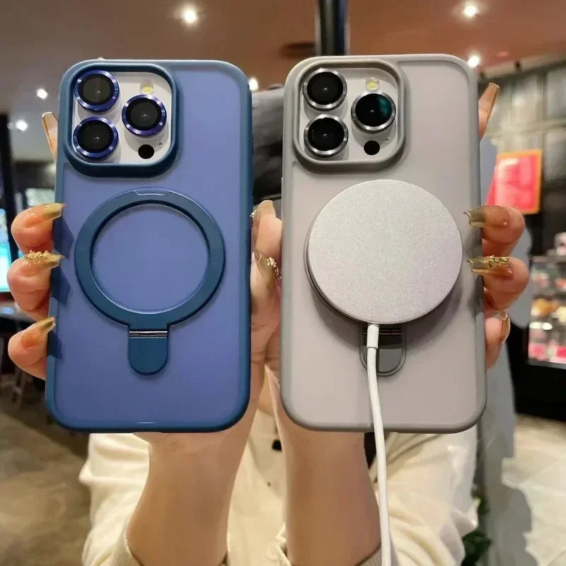 Matte Ring Holder Glass Lens Phone Case For iPhone 17 16 15 14 13 12 11 Pro Max For Magsafe Wireless Magnetic Hard Bumper Cover #JESMART- Jes Mart Jes Mart