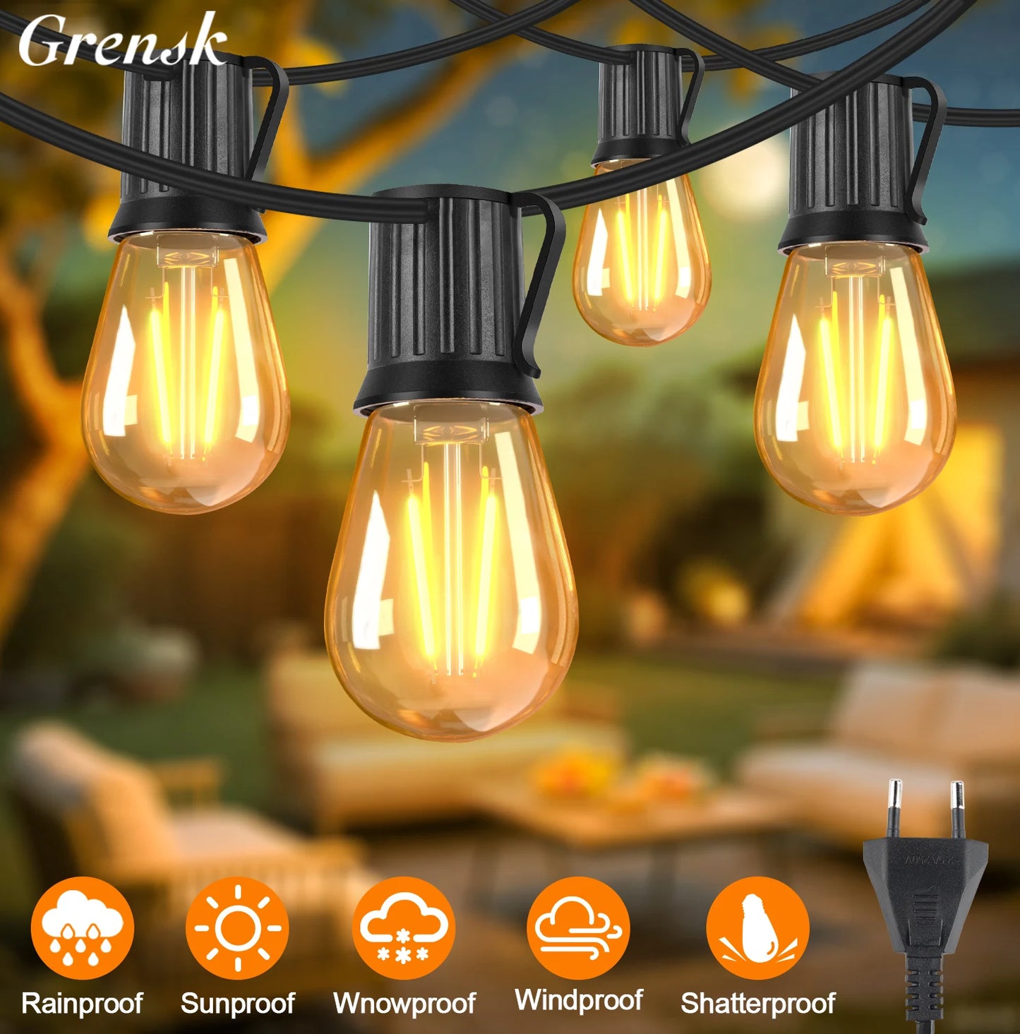 S14 Vintage Garland String Light Outdoor LED Light. E26 220V 1W 2W Connectable Shatterproof Street Garland Decor Lights Chain