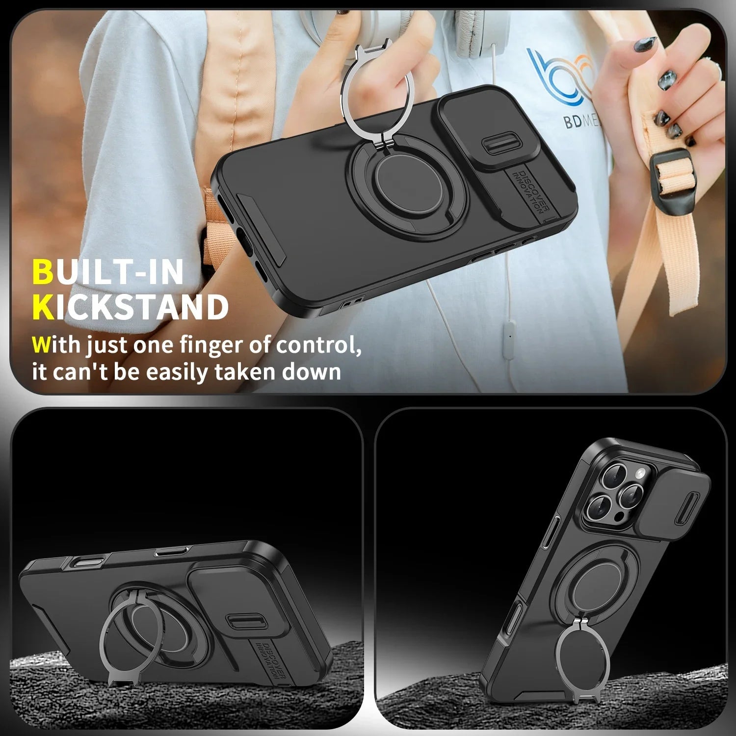 Luxury Heavy-Duty Rugged Armor Magnetic Bracket Case For iPhone 17 16 15 14 13 12 11 Pro Max Slide Camera Protection PC Cover Jes Mart