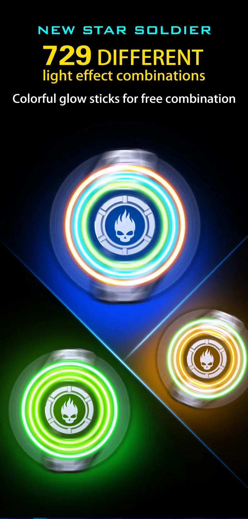 Light Effect 729 Combinations Fidget Spinner Metal Toys For Men Funny Gyro Fingertip Antistress EDC Hand Stress Relief Gifts Jes Mart