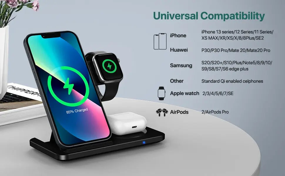 3 in 1 Wireless Charger Stand Pad For iPhone 17 16 15 14 13 12 X Max Foldable Fast Charging Station Dock For IWatch 8 7 SE AirPods Pro Jes Mart