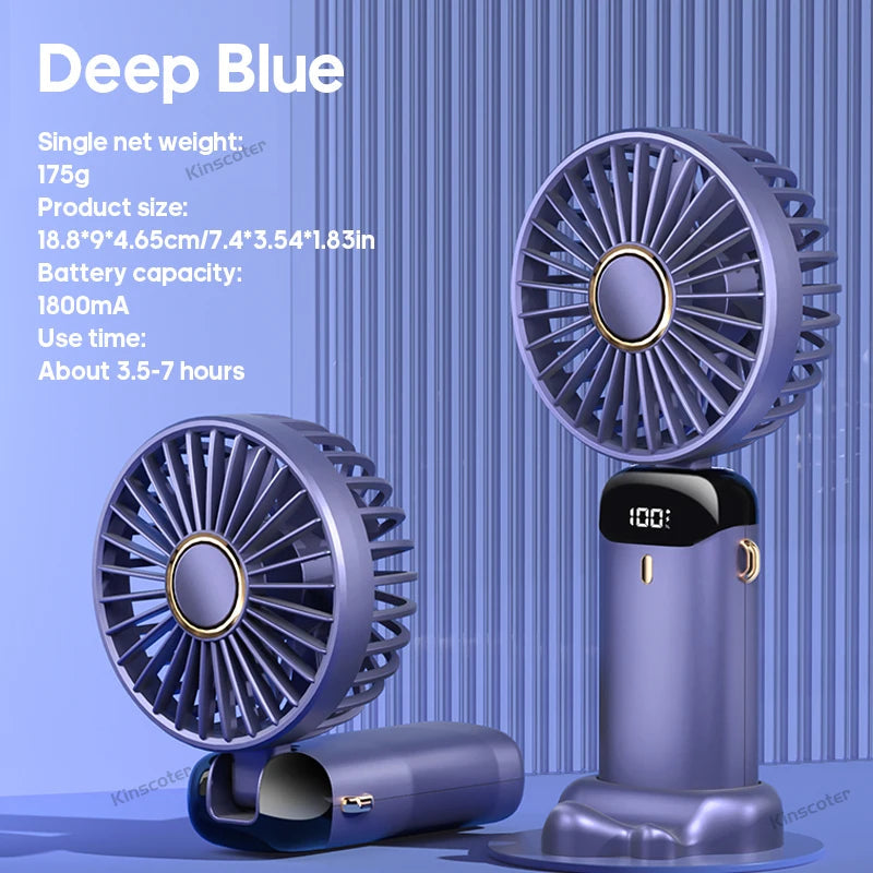 Handheld Mini Fan Foldable Portable Neck Hanging Fans 5 Speed USB Rechargeable Fan with Phone Stand and Display Screen Jes Mart