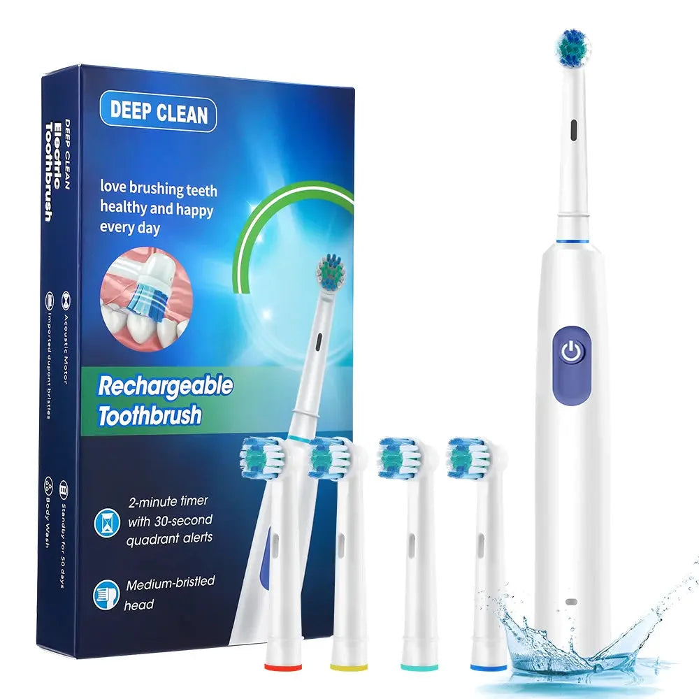 Rechargeable Rotary Electric Toothbrush 5 Modes Sonic Tooth Brush For Adults Rotating Toothbrushes Plaque Remover Teeth Cleaner Jes Mart