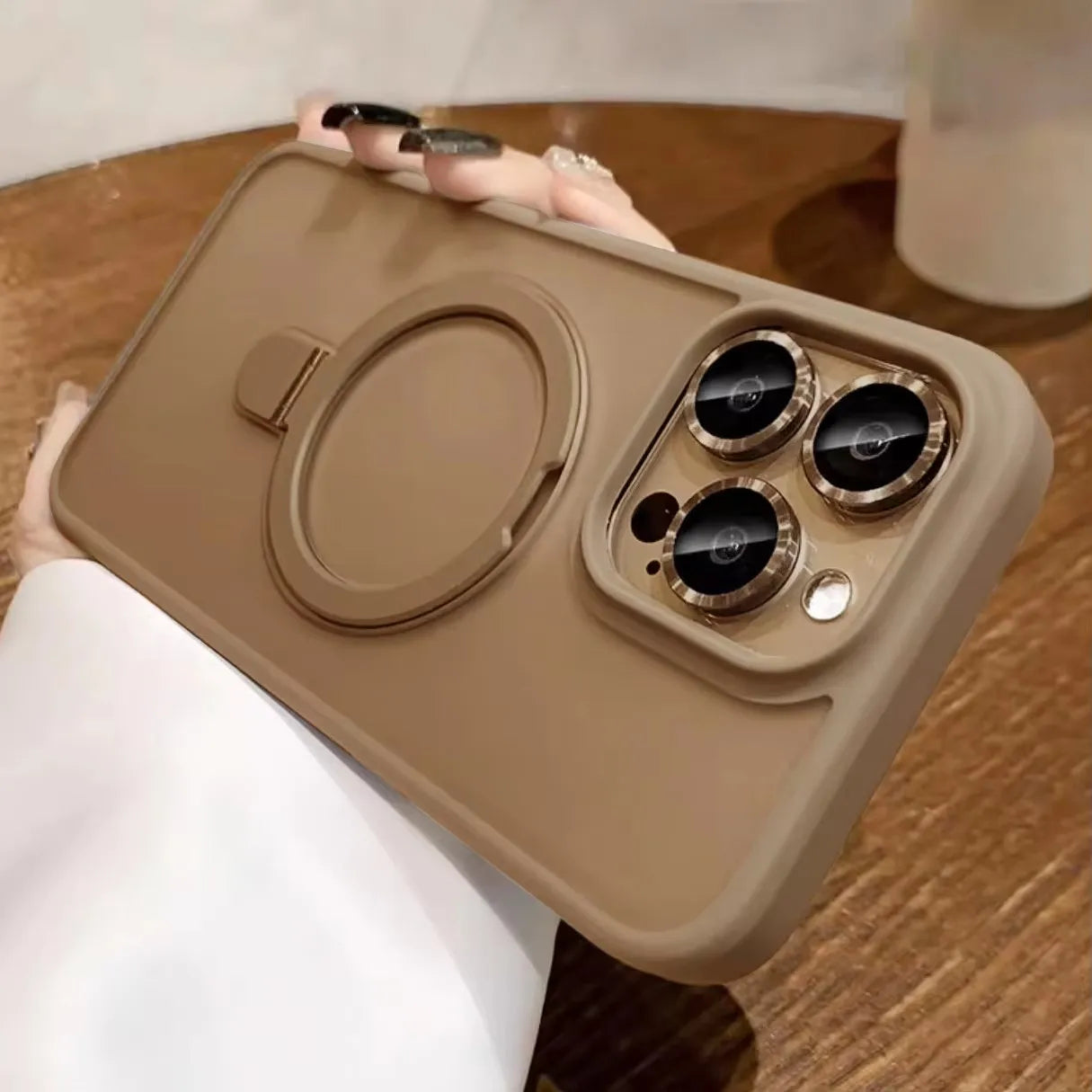 Matte Ring Holder Glass Lens Phone Case For iPhone 17 16 15 14 13 12 11 Pro Max For Magsafe Wireless Magnetic Hard Bumper Cover #JESMART- Jes Mart Jes Mart