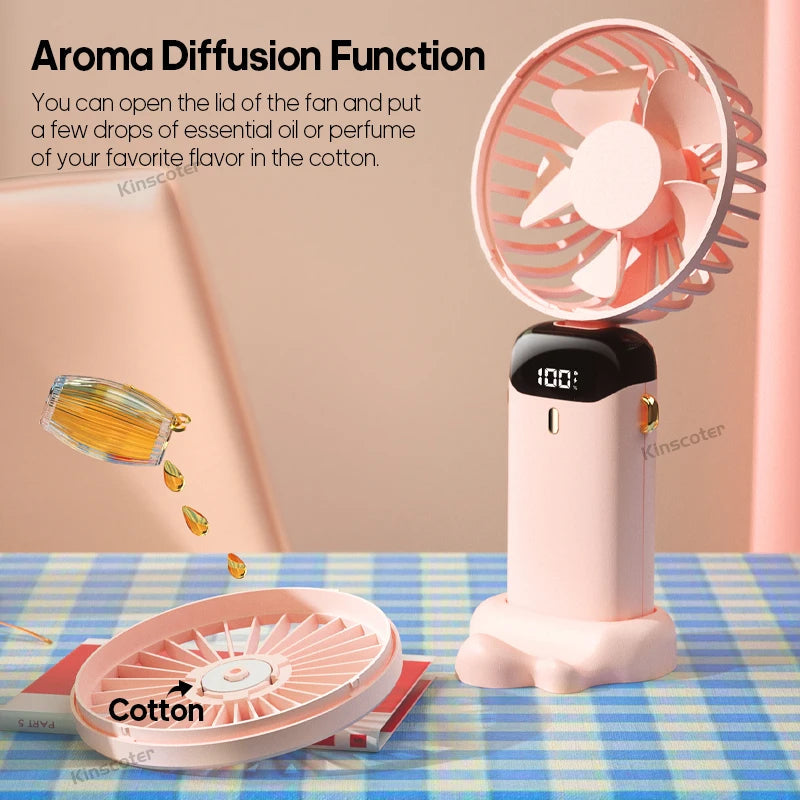 Handheld Mini Fan Foldable Portable Neck Hanging Fans 5 Speed USB Rechargeable Fan with Phone Stand and Display Screen Jes Mart