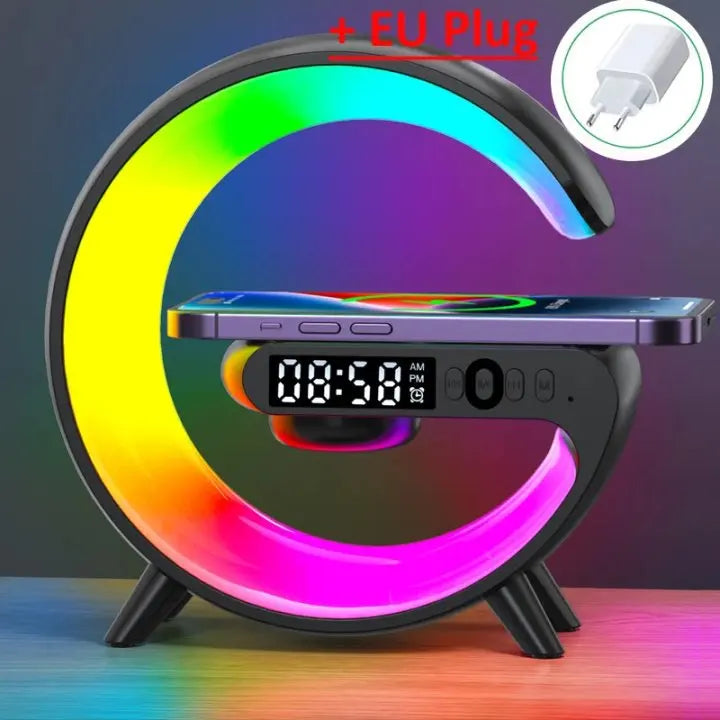 Multifunction Wireless Charger Stand Pad RGB Light Alarm Clock Speaker For iPhone Samsung Xiaomi Mini Fast Charging Dock Station Jes Mart