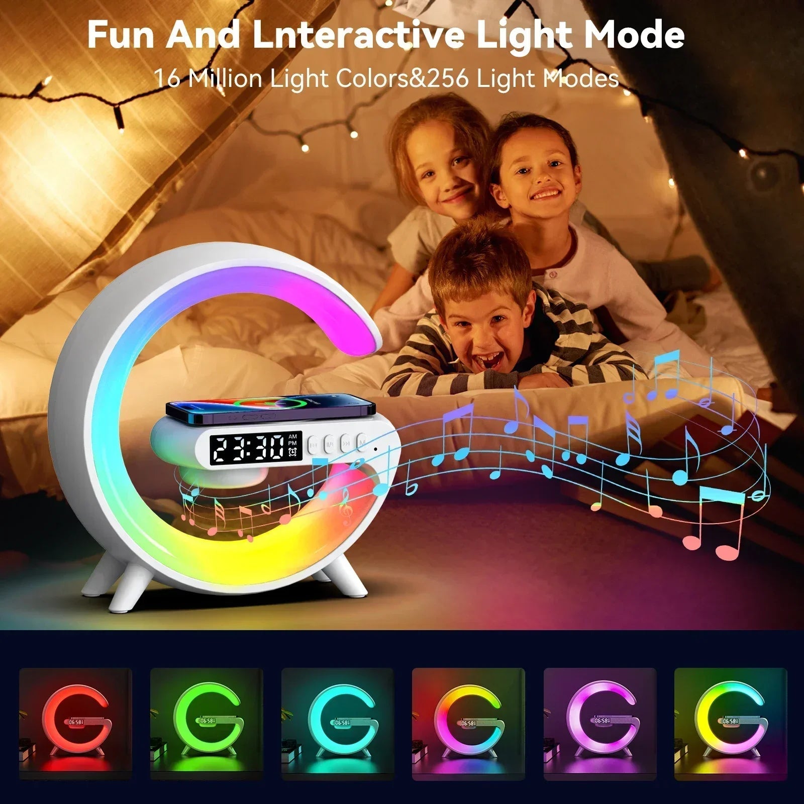Multifunction Wireless Charger Stand Pad RGB Light Alarm Clock Speaker For iPhone Samsung Xiaomi Mini Fast Charging Dock Station Jes Mart