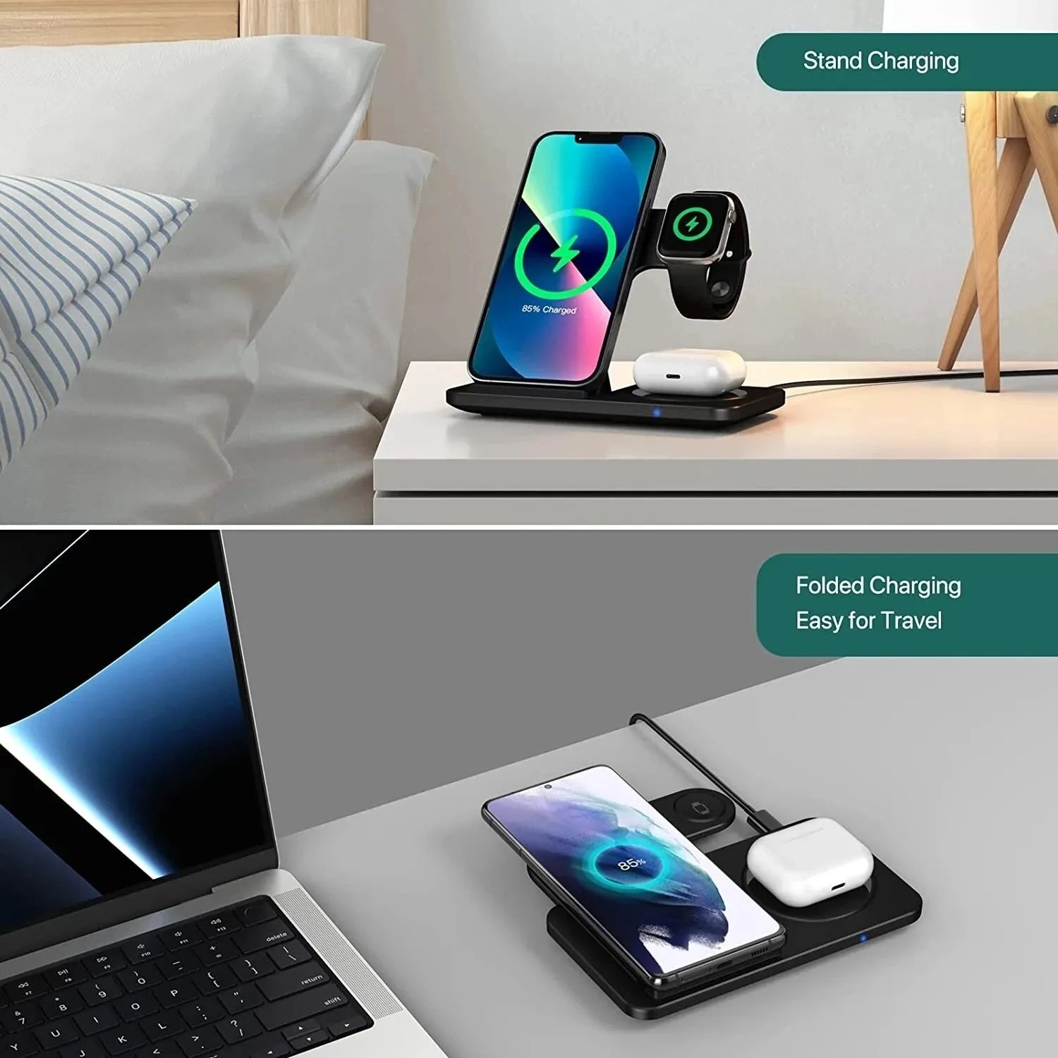 3 in 1 Wireless Charger Stand Pad For iPhone 17 16 15 14 13 12 X Max Foldable Fast Charging Station Dock For IWatch 8 7 SE AirPods Pro Jes Mart