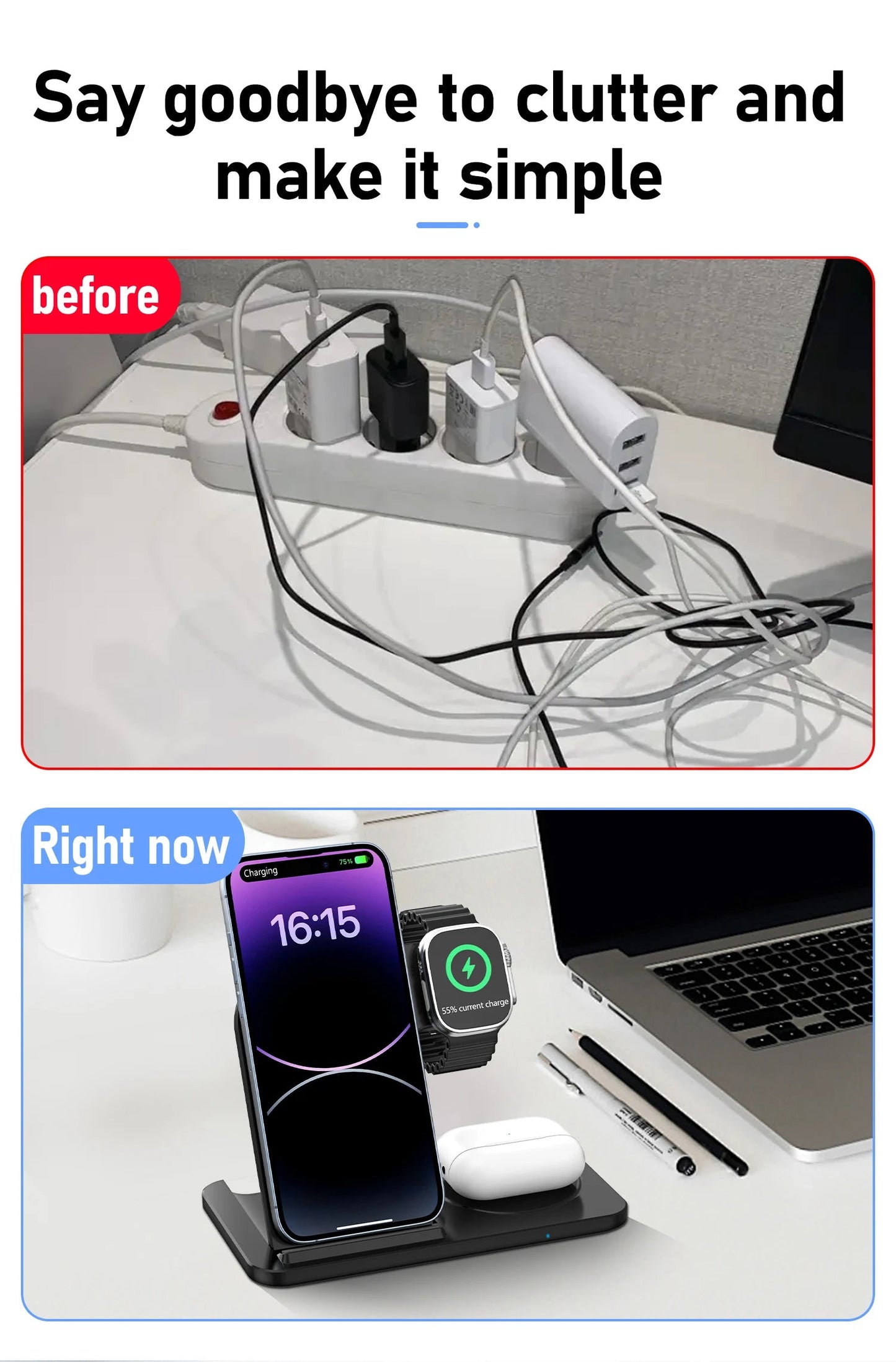 3 in 1 Wireless Charger Stand Pad For iPhone 17 16 15 14 13 12 X Max Foldable Fast Charging Station Dock For IWatch 8 7 SE AirPods Pro Jes Mart