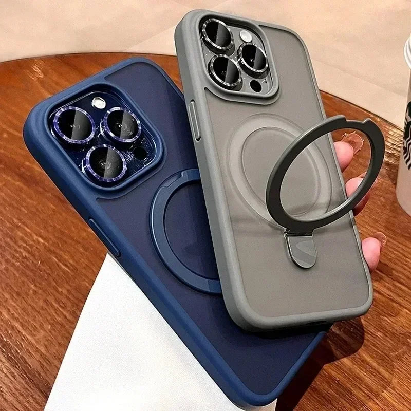 Matte Ring Holder Glass Lens Phone Case For iPhone 17 16 15 14 13 12 11 Pro Max For Magsafe Wireless Magnetic Hard Bumper Cover #JESMART- Jes Mart Jes Mart