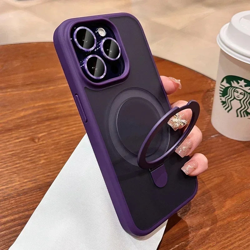 Matte Ring Holder Glass Lens Phone Case For iPhone 17 16 15 14 13 12 11 Pro Max For Magsafe Wireless Magnetic Hard Bumper Cover #JESMART- Jes Mart Jes Mart