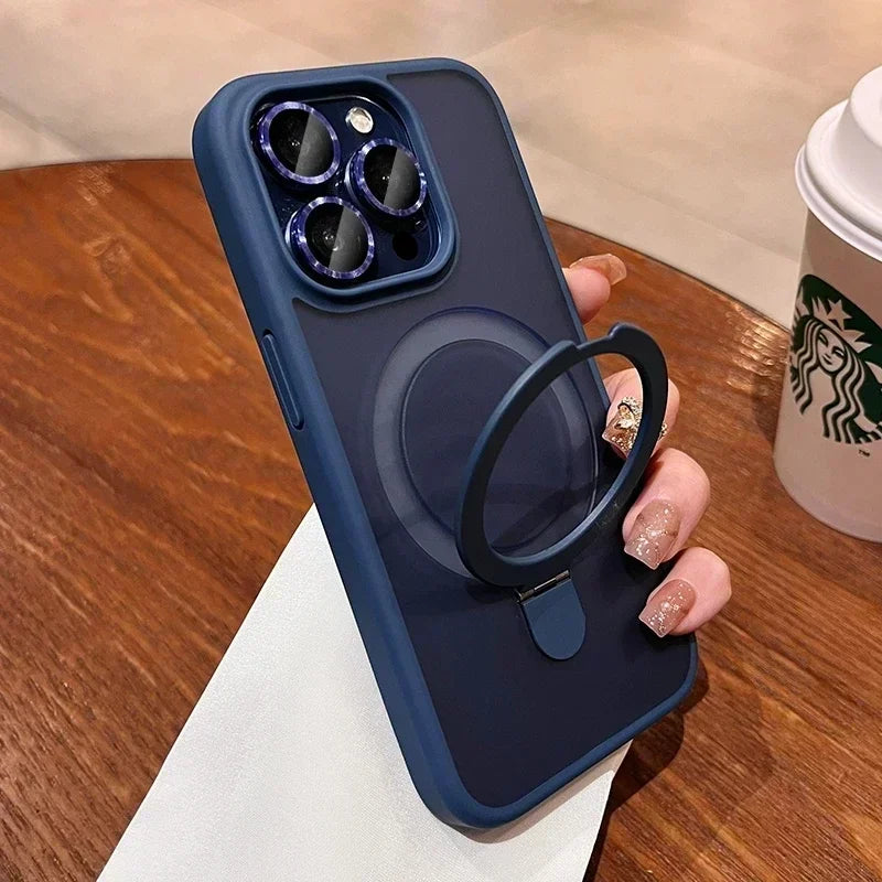 Matte Ring Holder Glass Lens Phone Case For iPhone 17 16 15 14 13 12 11 Pro Max For Magsafe Wireless Magnetic Hard Bumper Cover #JESMART- Jes Mart Jes Mart