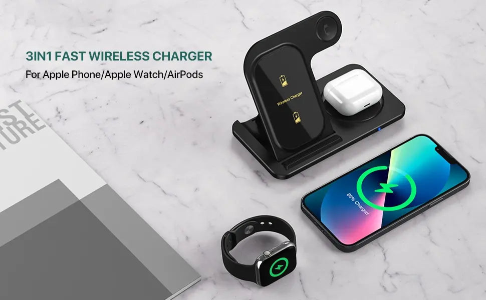 3 in 1 Wireless Charger Stand Pad For iPhone 17 16 15 14 13 12 X Max Foldable Fast Charging Station Dock For IWatch 8 7 SE AirPods Pro Jes Mart