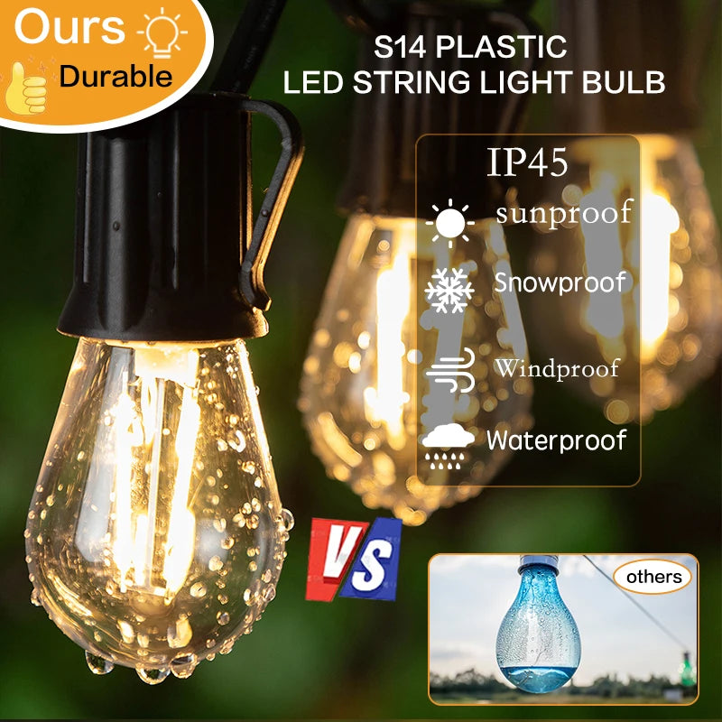 S14 Vintage Garland String Light Outdoor LED Light. E26 220V 1W 2W Connectable Shatterproof Street Garland Decor Lights Chain