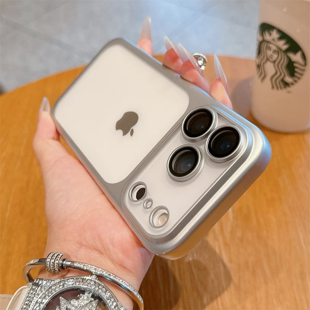 iphone 17 Luxury Frosted Transparent Matte Phone Case For iPhone 16 15 17 Pro Max Air Full Lens Protector Metallic Color Frame Armor Cover