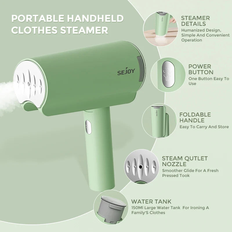 Sejoy Handheld Garment Steamers 150ml Portable Fabric Steamer Fast-Heat 1000W Steam Iron Cleaner for Home Travelling 220v/110v Jes Mart