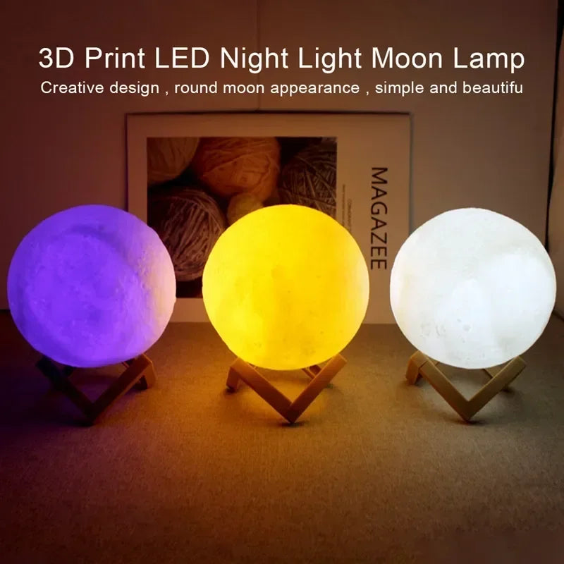 Moon Lamp LED Night Light Battery Powered With Stand Starry Lamp Bedroom Decor Night Lights Kids Gift Moon Lamp Jes Mart