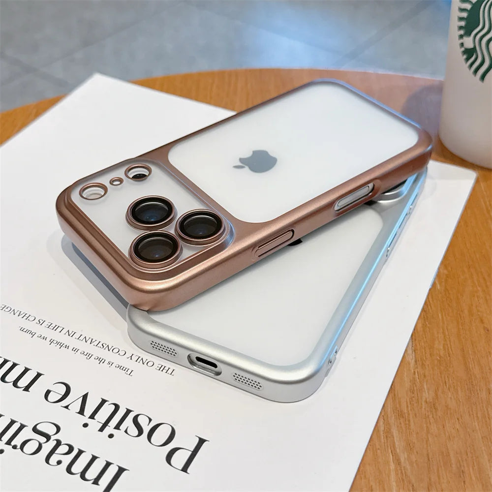 iphone 17 Luxury Frosted Transparent Matte Phone Case For iPhone 16 15 17 Pro Max Air Full Lens Protector Metallic Color Frame Armor Cover