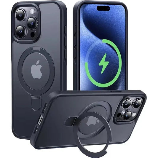 Matte Ring Holder Glass Lens Phone Case For iPhone 17 16 15 14 13 12 11 Pro Max For Magsafe Wireless Magnetic Hard Bumper Cover #JESMART- Jes Mart Jes Mart