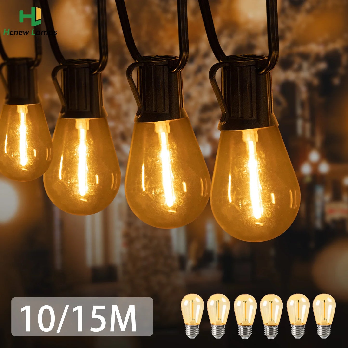 S14 Vintage Garland String Light Outdoor LED Light. E26 220V 1W 2W Connectable Shatterproof Street Garland Decor Lights Chain