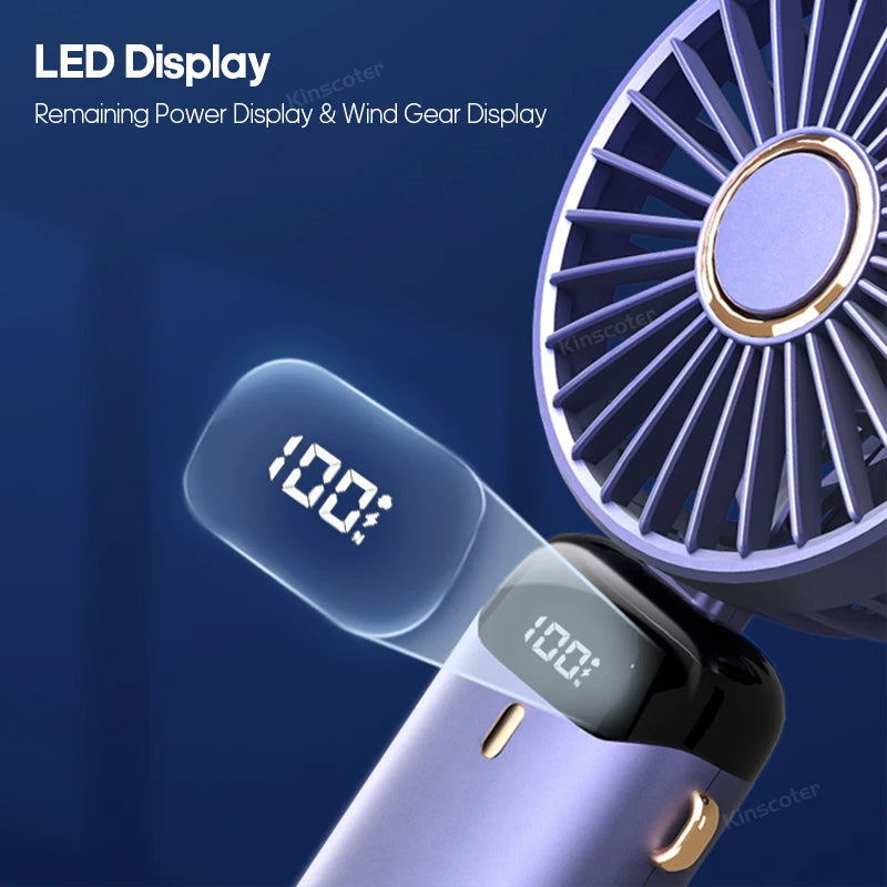 Handheld Mini Fan Foldable Portable Neck Hanging Fans 5 Speed USB Rechargeable Fan with Phone Stand and Display Screen Jes Mart