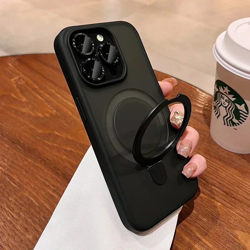 Matte Ring Holder Glass Lens Phone Case For iPhone 17 16 15 14 13 12 11 Pro Max For Magsafe Wireless Magnetic Hard Bumper Cover #JESMART- Jes Mart Jes Mart