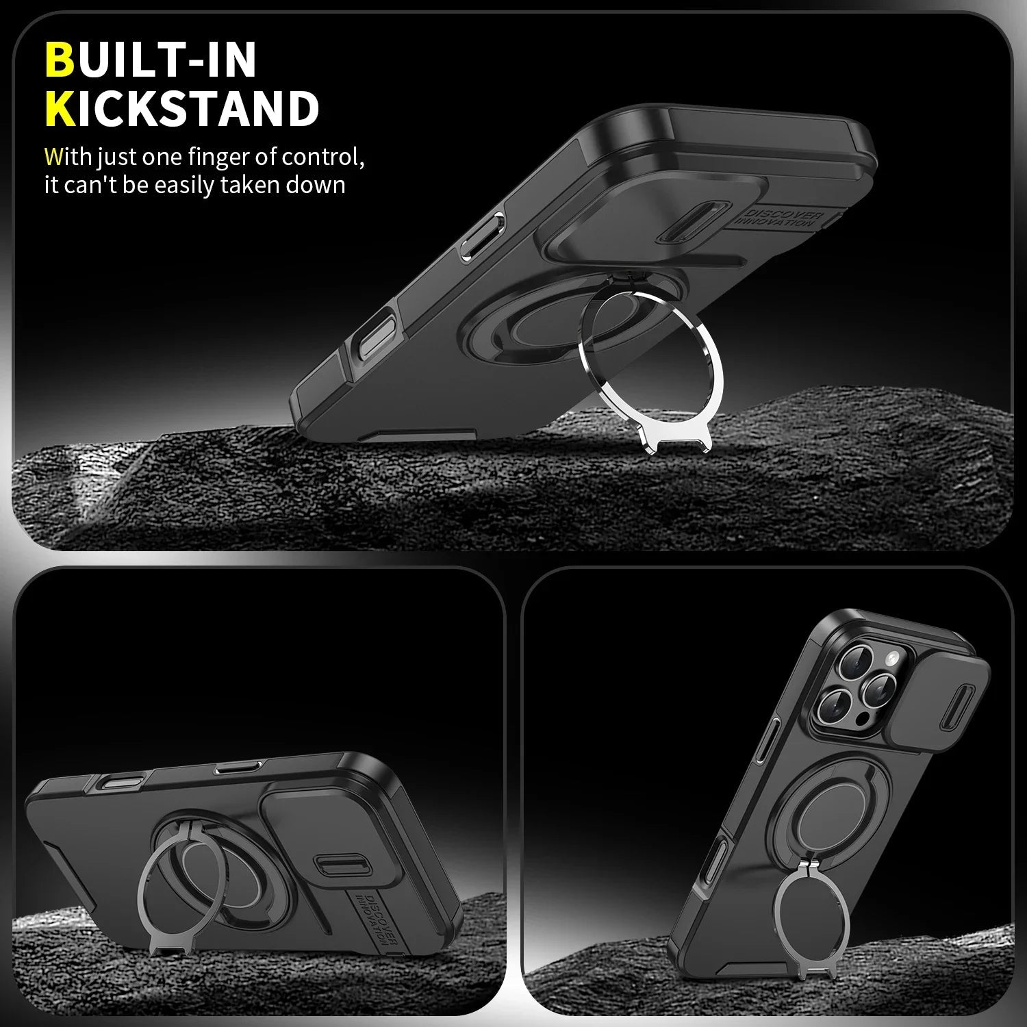 Luxury Heavy-Duty Rugged Armor Magnetic Bracket Case For iPhone 17 16 15 14 13 12 11 Pro Max Slide Camera Protection PC Cover Jes Mart